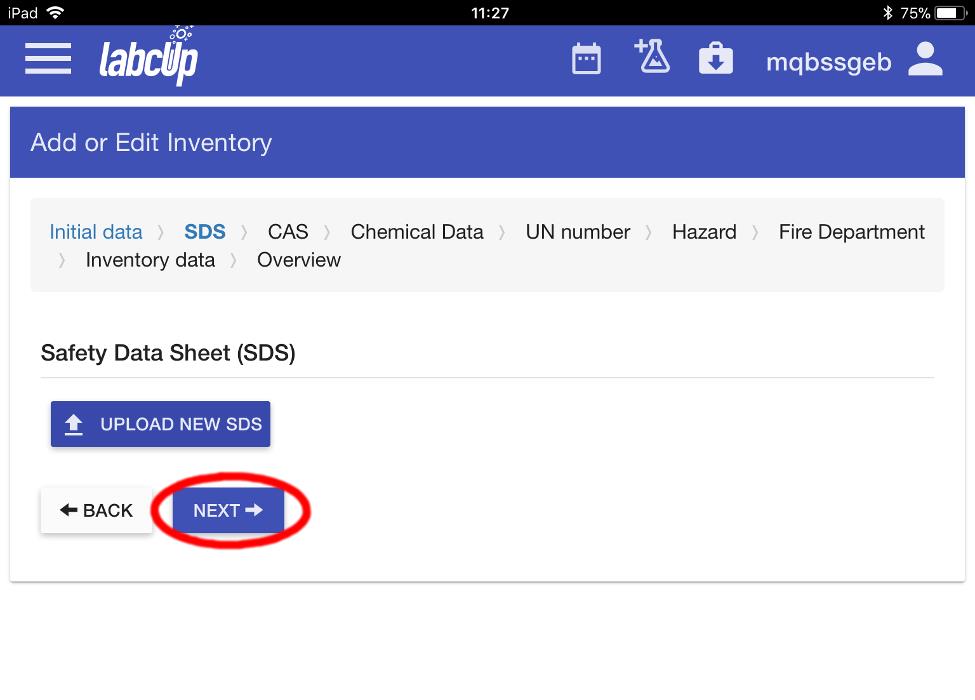 Picture 10 - no SDS can be uploaded, select NEXT