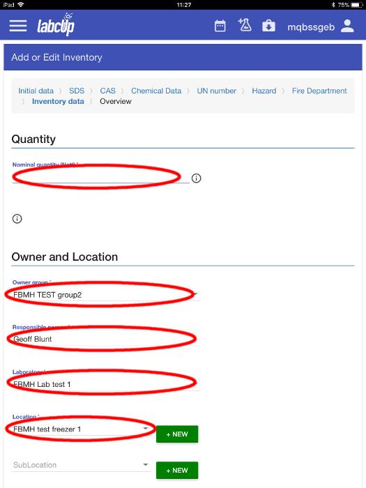 Picture 13 - complete the Quantity, Owner and Location fields