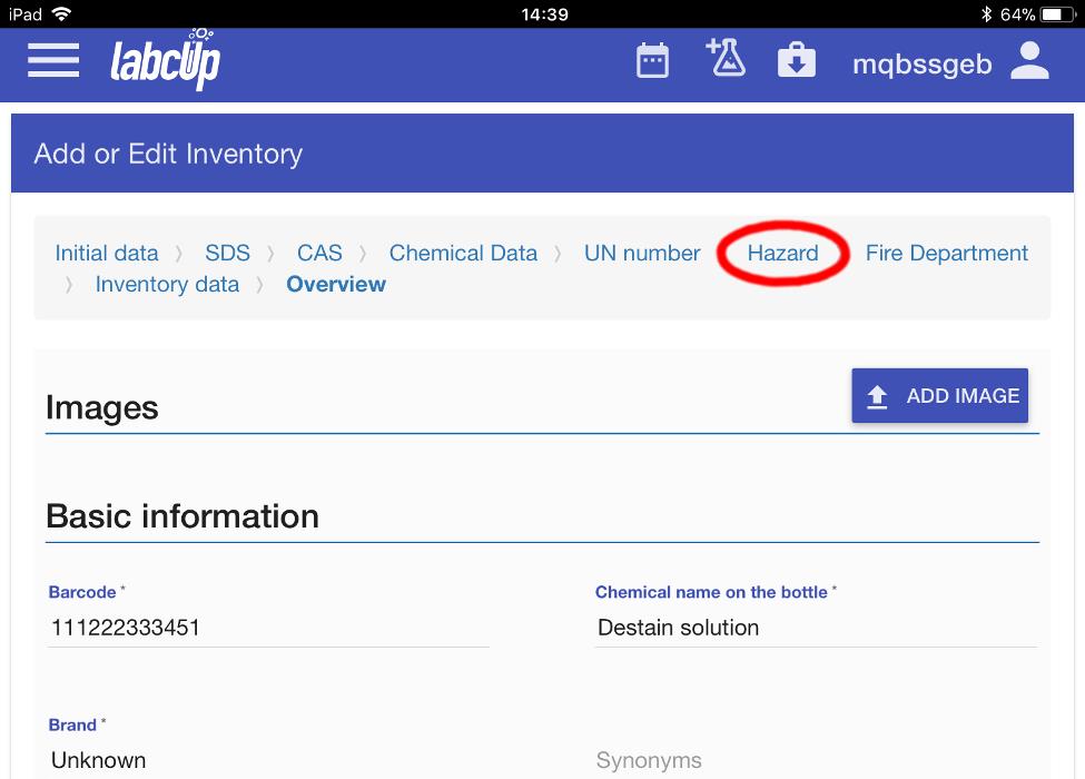 Picture 15 - select the Hazard tab from the top of the screen