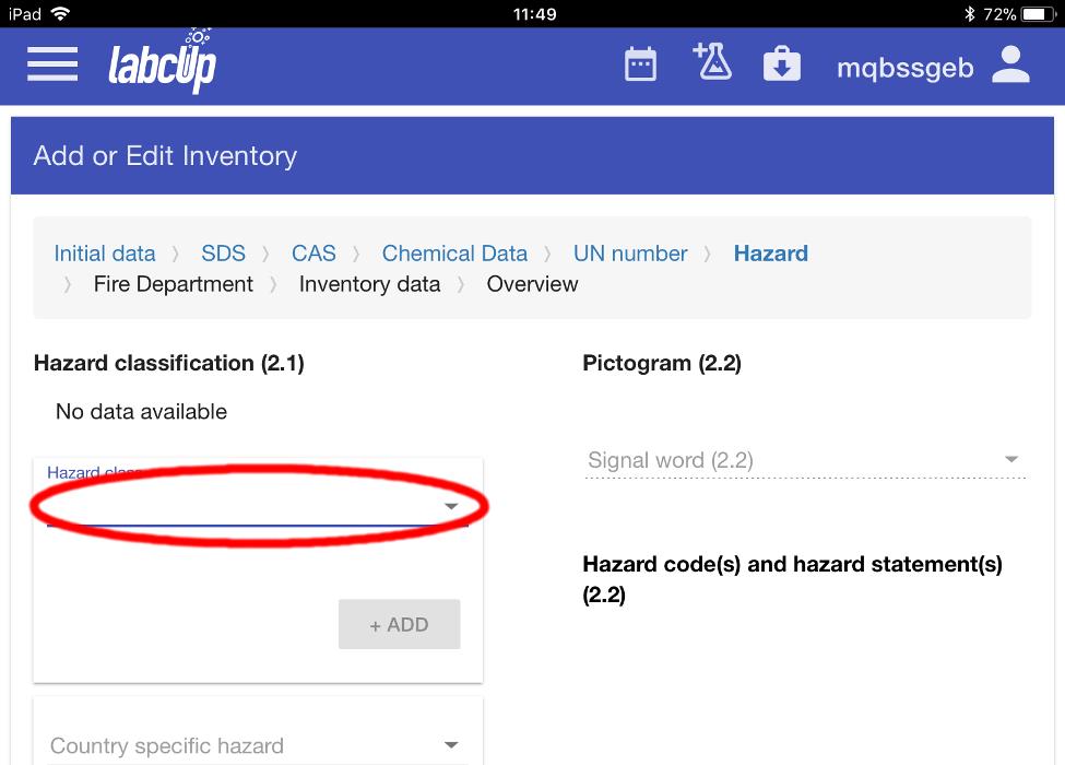 Picture 16 - select correct hazard class(s)