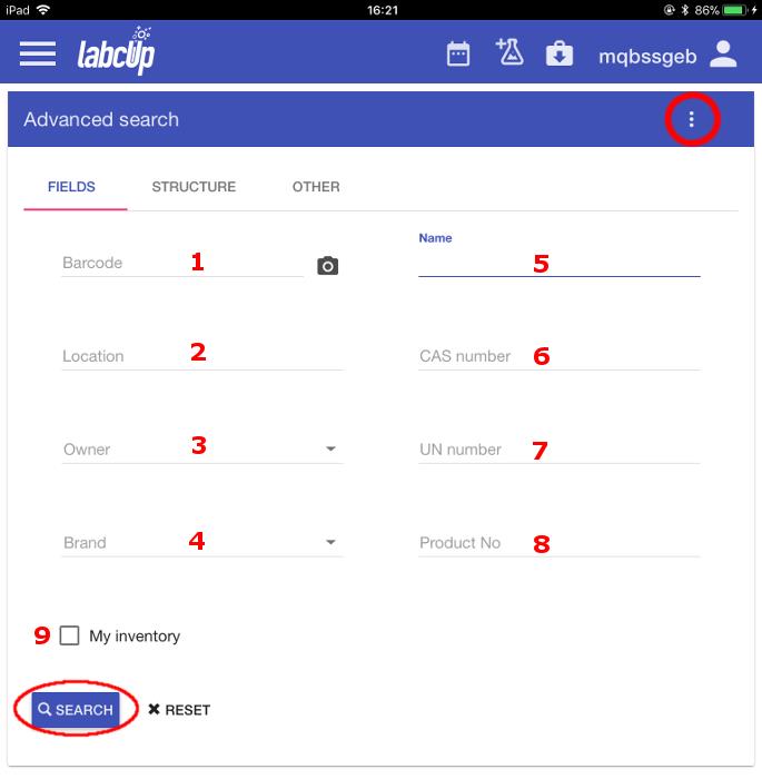 Picture 3 - Advanced search screen for your chemical inventory