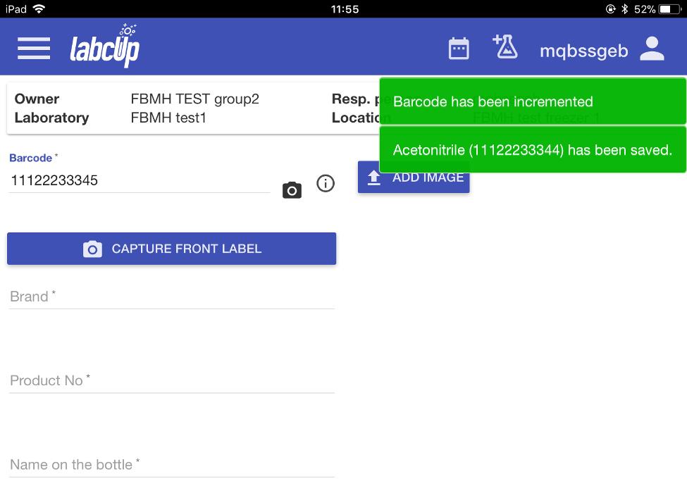 Picture 22 - the new entry has been saved and you can enter the next chemical
