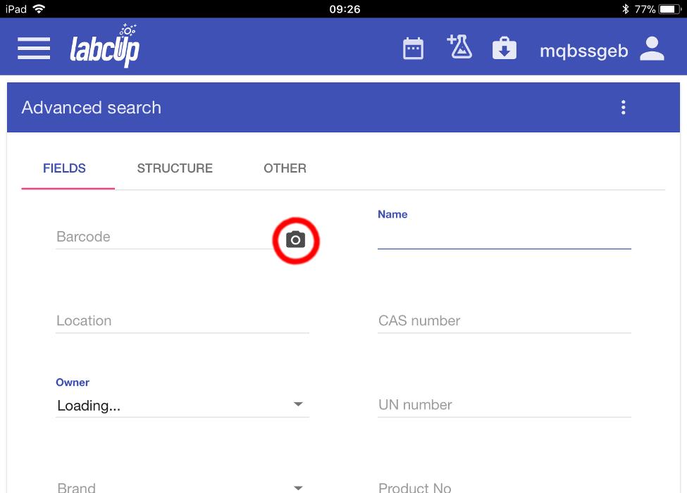 Picture 2 - Select the barcode camera icon