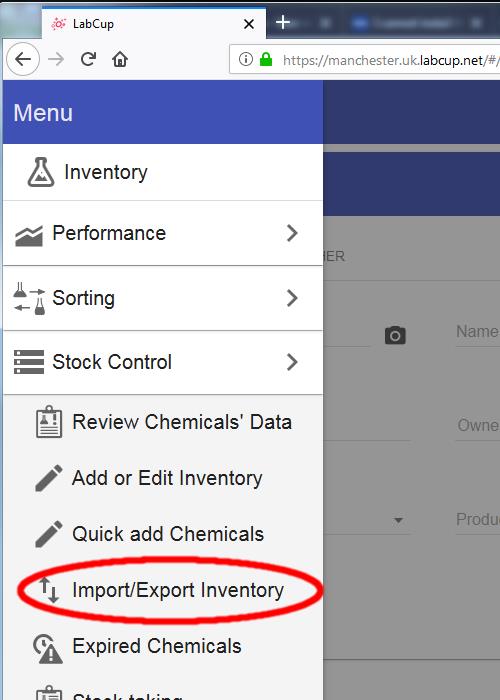 Picture 5 - Select Import/Export Inventory