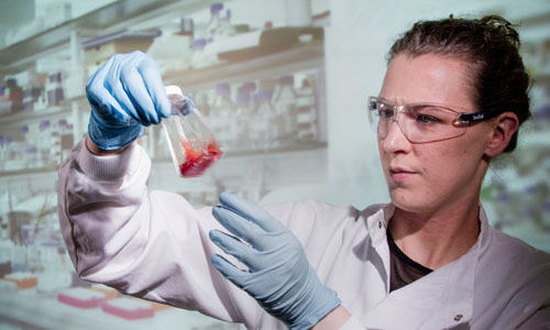 Woman looking at a test tube