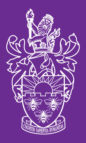 White on purple background crest