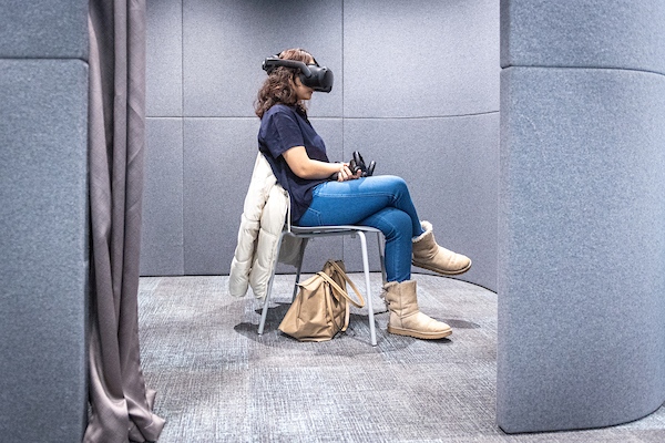 Student wearing VR headset