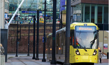 Tram moving through the city 