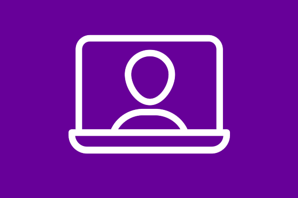 Icon of a laptop with an outline of a person on the screen