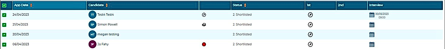 Screenshot of Jobtrain filtering.