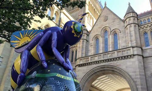 Manchester bee statue on campus