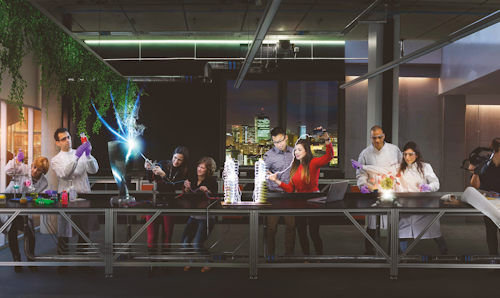 People working at lab bench