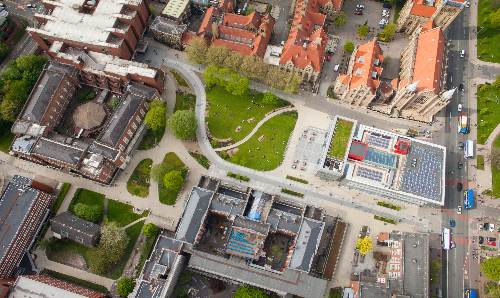 birds eye view of campus