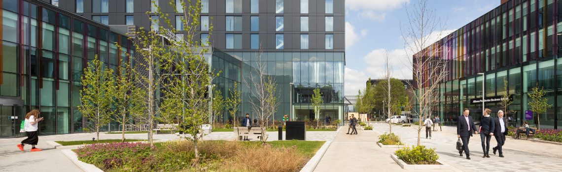 Alliance Manchester Business School Square with Hyatt Hotel in