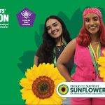 Green background with image of SU Team and sunflowers