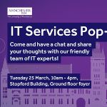 Purple background, white text promoting the IT Services Pop-up