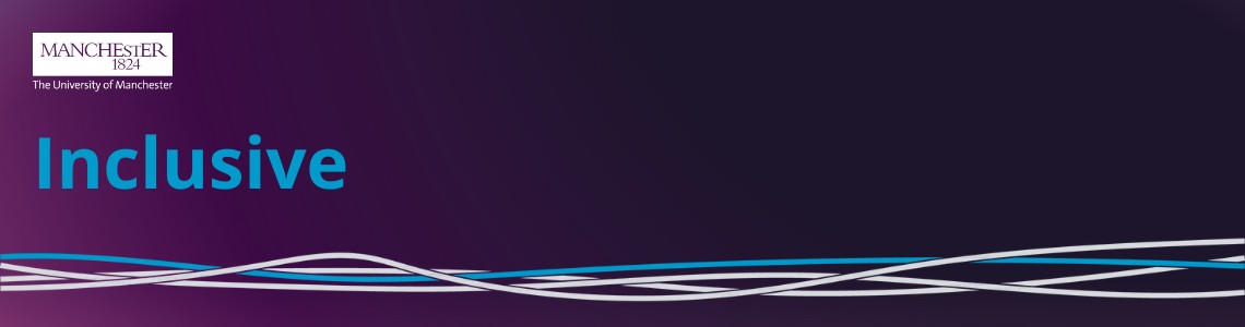 Purple background with text reading Inclusive