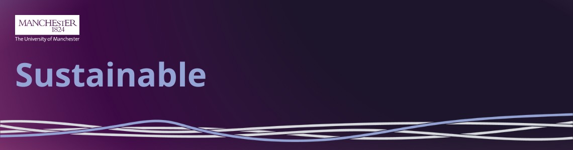 Purple Image with text reading Sustainable