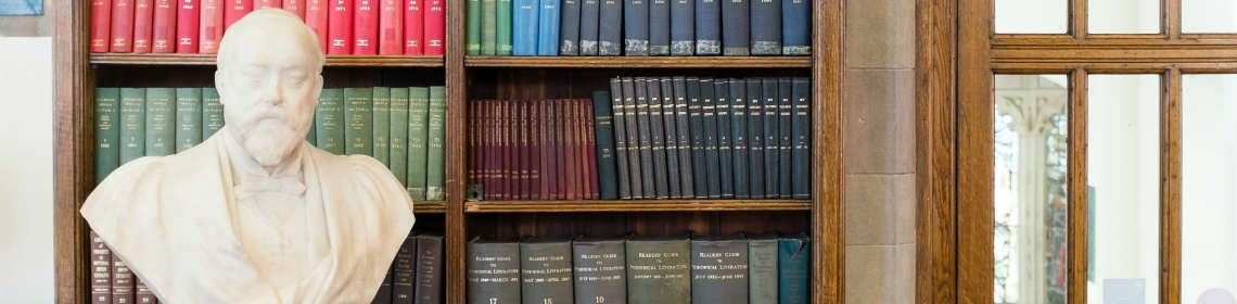 bust and books in Christie's Bistro at The University of Manchester