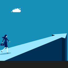 Illustration of a woman walking along an arrow shaped path.