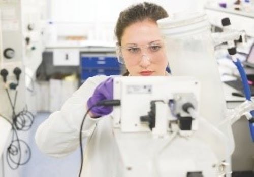 Female researchers conducting a test