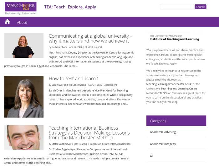 Teach, Explore, Apply blog homepage