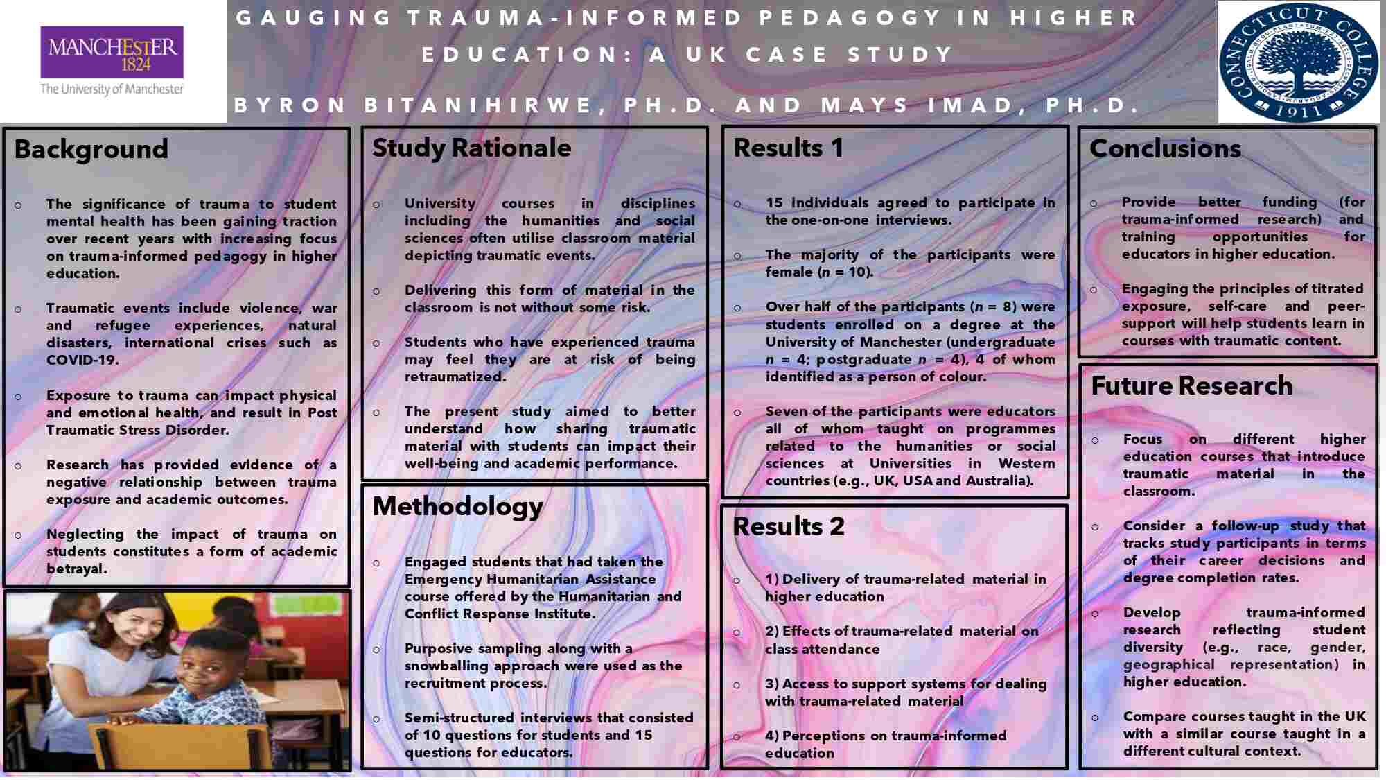 An image of a digital poster named A gauging trauma: informed pedagogy in higher education - A UK case study.