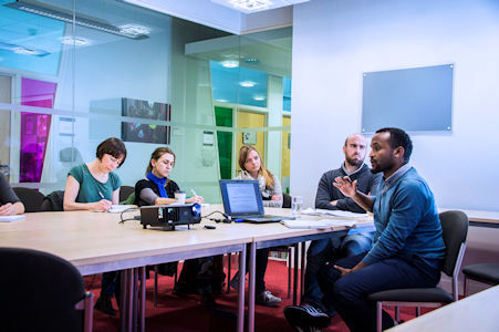 Group discussion in meeting room