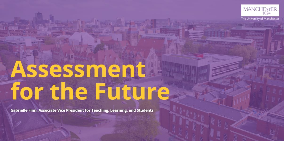 Image with text saying Assessment for the Future, Gabrielle Finn, Associate Vice President for Teaching, Learning, and Students.