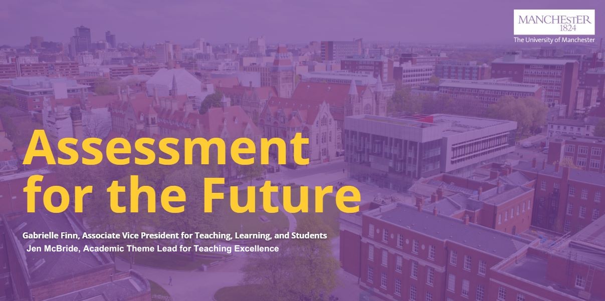 Image with text saying Assessment for the Future, Gabrielle Finn, Associate Vice President for Teaching, Learning, and Students.